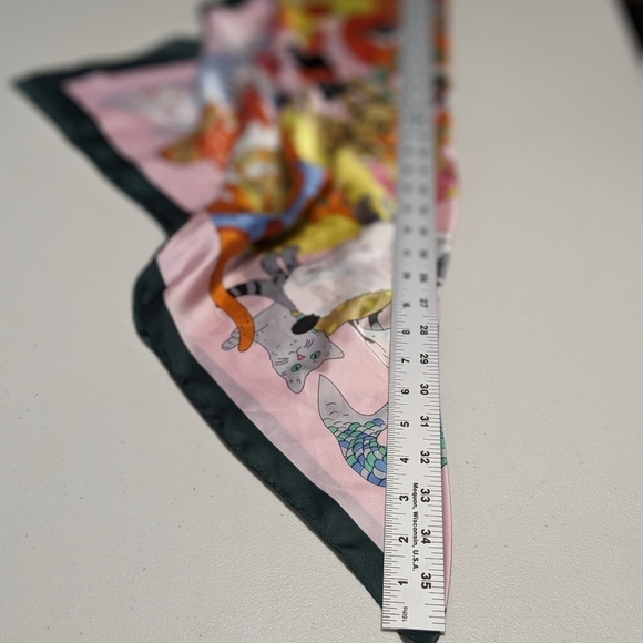 Pink and green whimsical silly cats in costumes silky polyester scarf - Picture 7 of 10